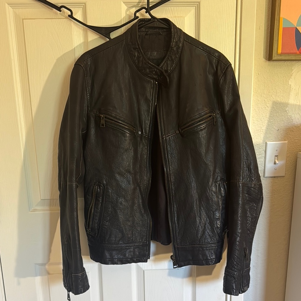 Black Leather Zara Jacket with Stand-Up Collar